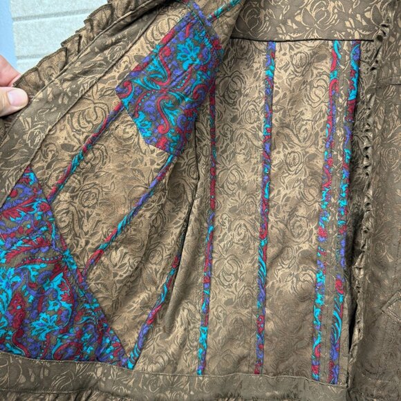Coldwater Creek Women’s S Brown Brocade Jacket Ruffle Trim Color-Lining Luxury - Picture 3 of 10